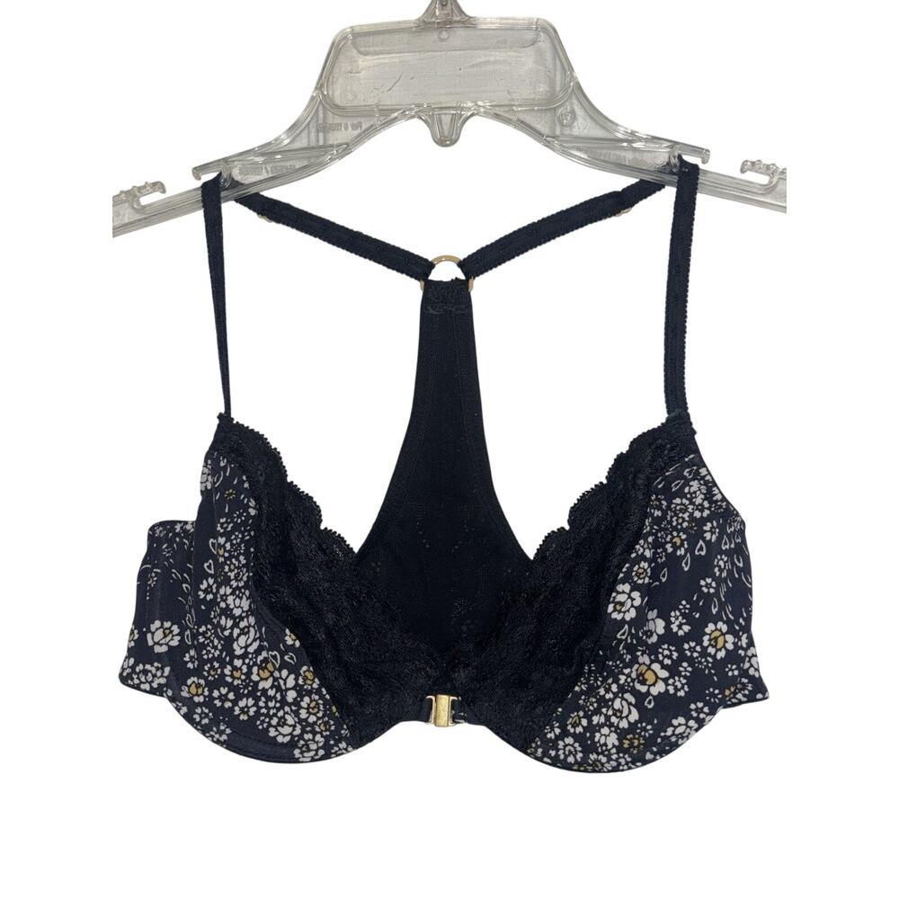Intimately Free People Black Lace Front Closure Floral Racerback Bra 32c
